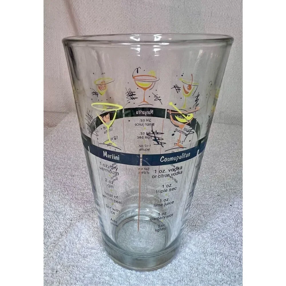 Vintage 1960’s Cocktail Shaker Glass With Recipes MCM Retro Bar Atomic Libbey